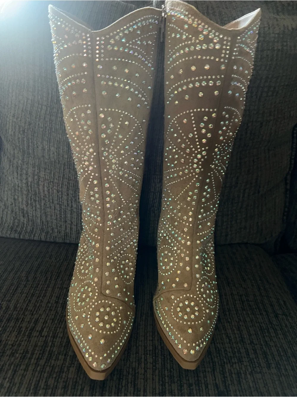 Windsor Tan Rhinestone-Studded Over-the-Knee Boots